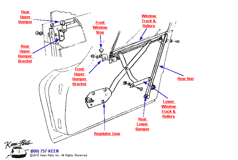 Door Regulator &amp; Run Diagram for a 1956 Corvette