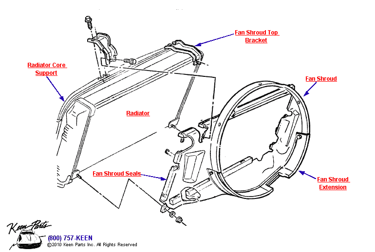 Radiator Support &amp; Fan Shroud Diagram for a 1955 Corvette