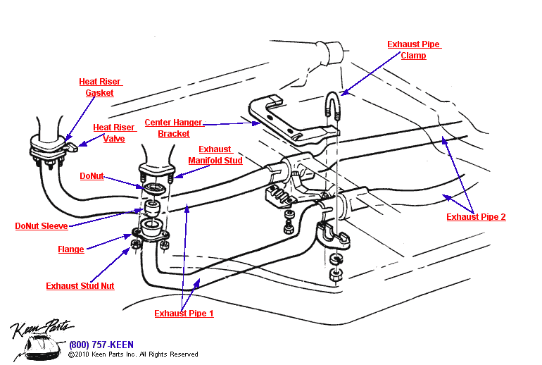 Front Pipes &amp; Hardware Diagram for a 1958 Corvette