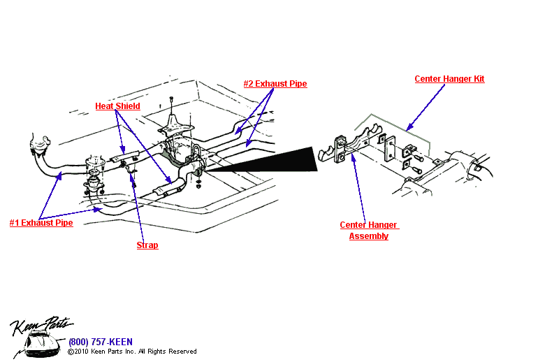 Pipes, Hangers, Heat Shield Diagram for a 1977 Corvette