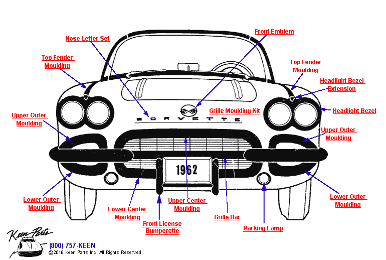 Front Mouldings Diagram for a 1960 Corvette