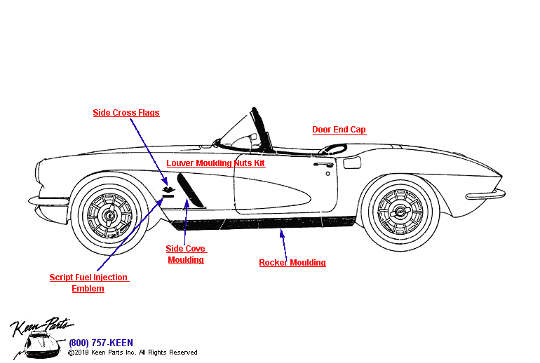 Side Mouldings Diagram for a 1958 Corvette