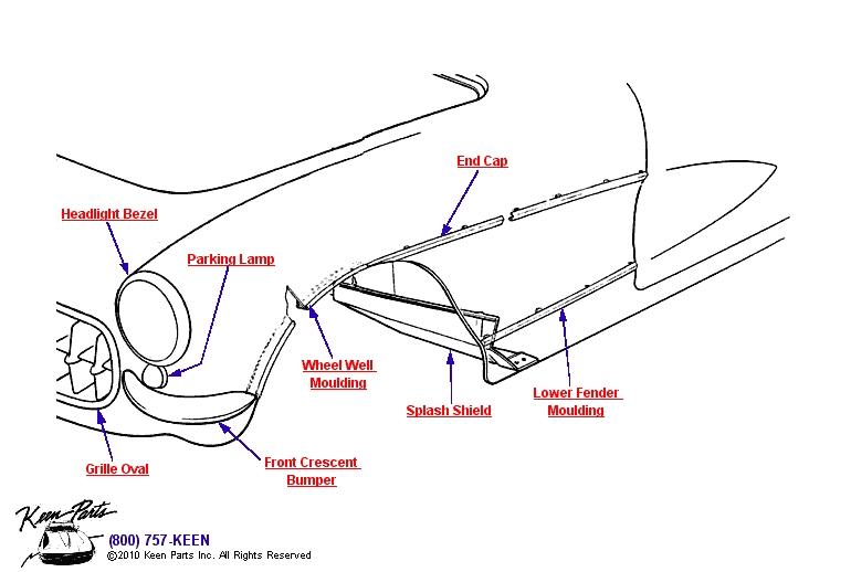Wheel Well &amp; Fender Mouldings Diagram for a 2024 Corvette