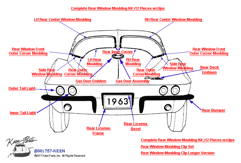 Rear Mouldings &amp; Emblems Diagram for a 1982 Corvette