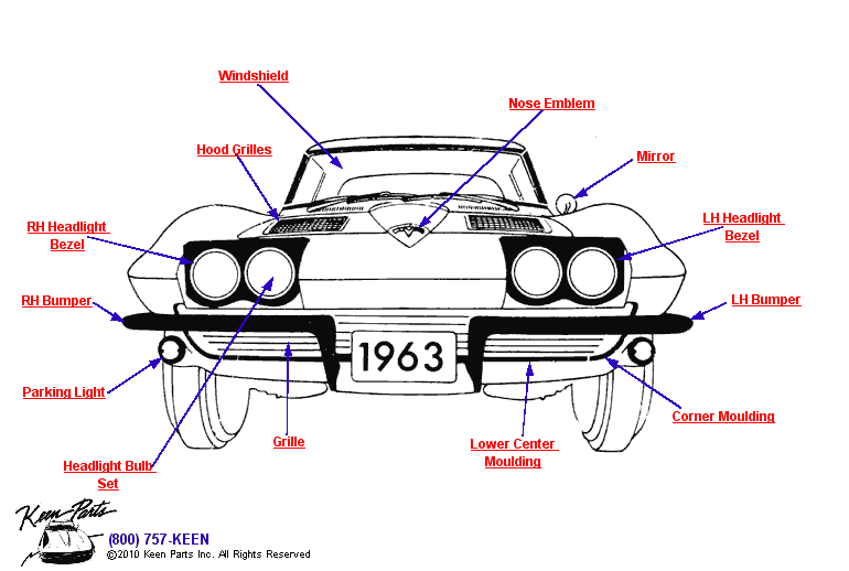 Front Emblems Diagram for a 2014 Corvette