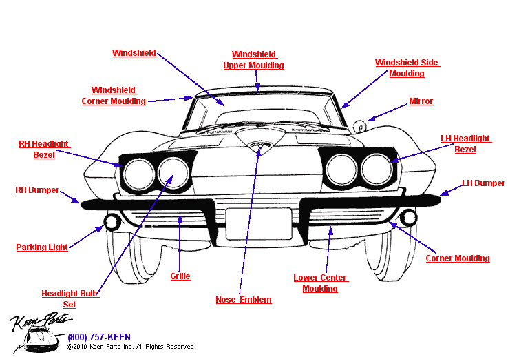 Front Mouldings Diagram for a C1 Corvette