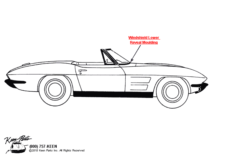 Convertible Windshield Moulding Diagram for a 1976 Corvette