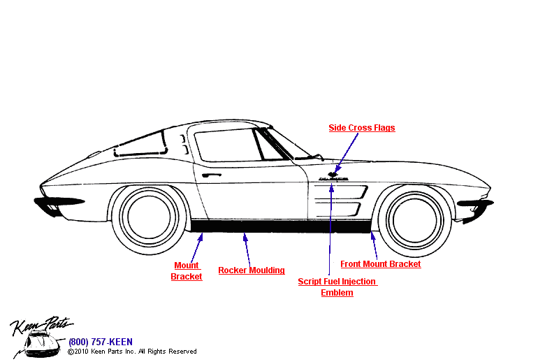 Coupe Side Mouldings Diagram for a 2016 Corvette
