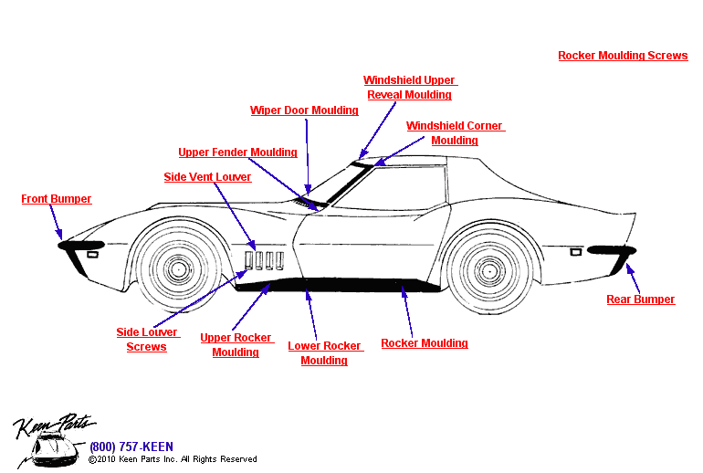 Side Mouldings Diagram for a 2005 Corvette