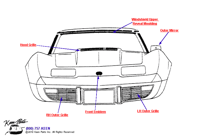 Front Emblems Diagram for a 1968 Corvette