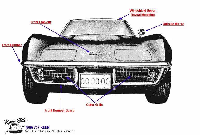 Grille &amp; Front Trim Diagram for a 1959 Corvette