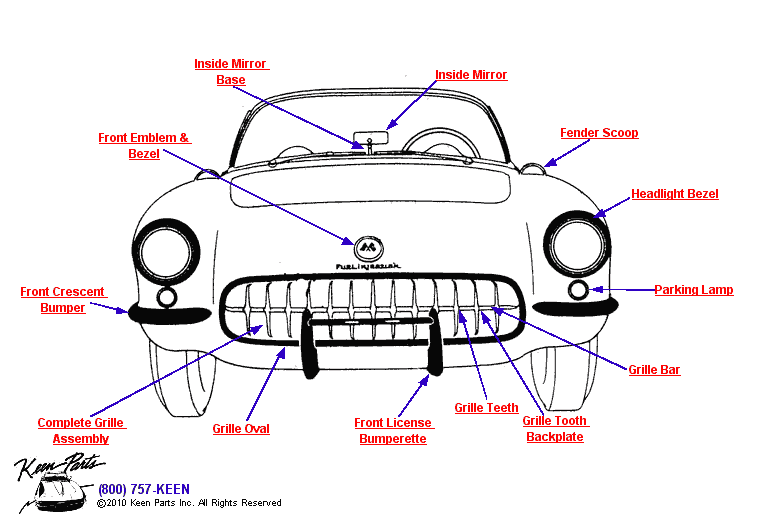 Front Mouldings Diagram for a 1958 Corvette