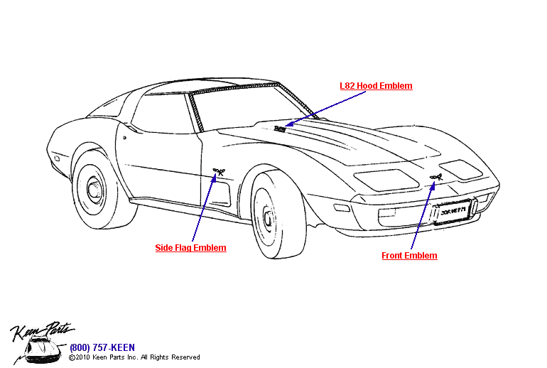 Front &amp; Hood Emblems Diagram for a 2015 Corvette