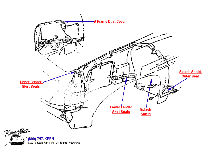 Fender Skirt Seals Diagram for a 1961 Corvette