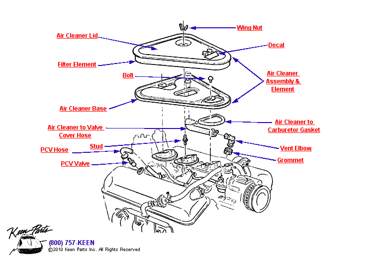 3 x 2 427 Air Cleaner Diagram for a 2001 Corvette
