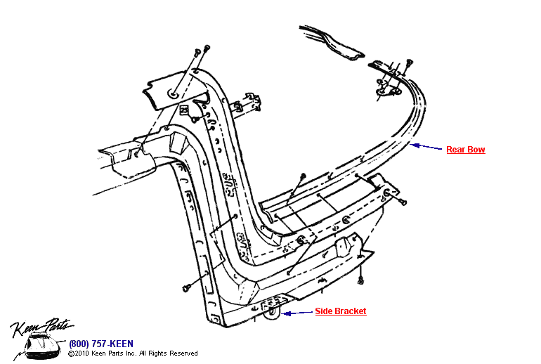 Side Bracket &amp; Rear Bow Diagram for a 1986 Corvette