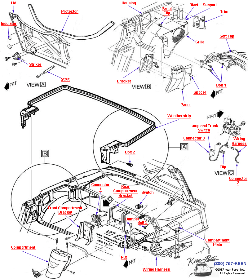 Folding Top Hardware Diagram for a 2008 Corvette