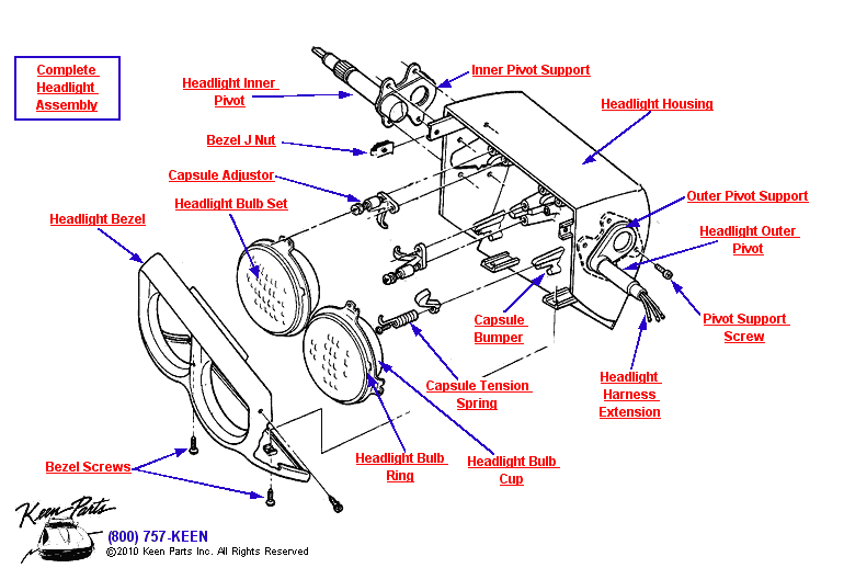 Headlights &amp; Housing Diagram for a 1987 Corvette