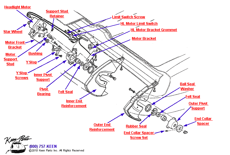 Headlight Motor Assembly Diagram for a 1975 Corvette