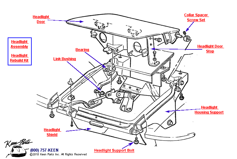 Headlight Housing &amp; Door Diagram for a 1984 Corvette
