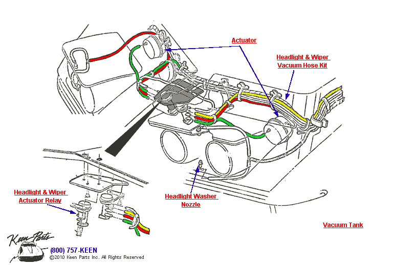 Headlight Vacuum Hose Assembly Diagram for a 1980 Corvette