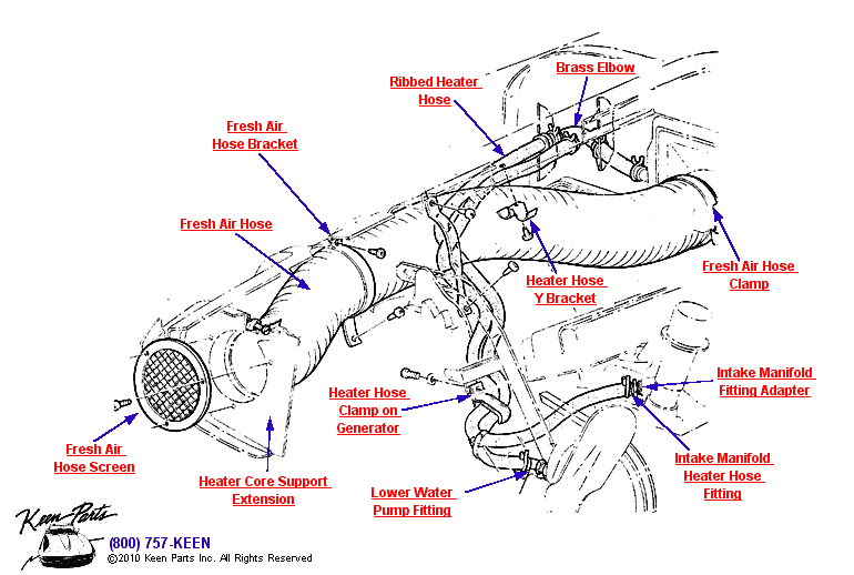 Heater Water &amp; Air Hoses Diagram for a 1956 Corvette