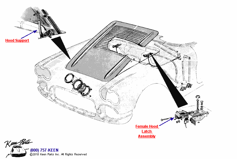 Hood Support &amp; Latches Diagram for a C5 Corvette