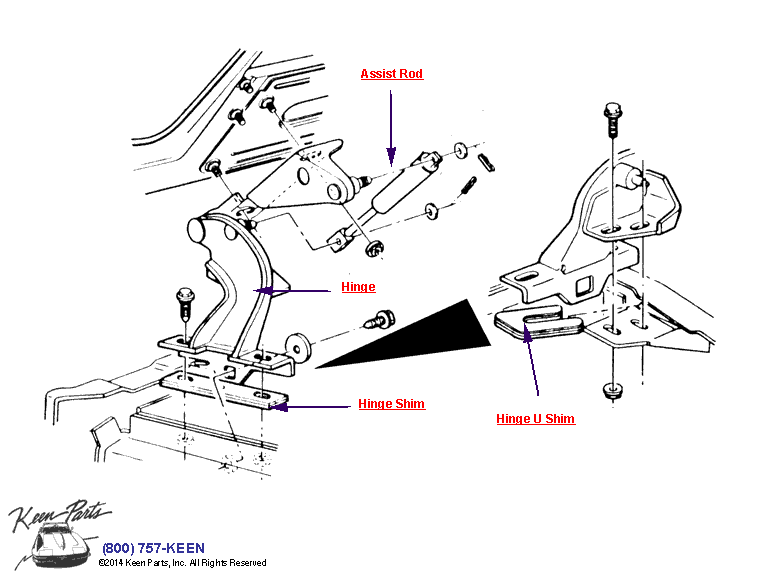 Hood Hinge &amp; Assist Rod Diagram for a 1988 Corvette