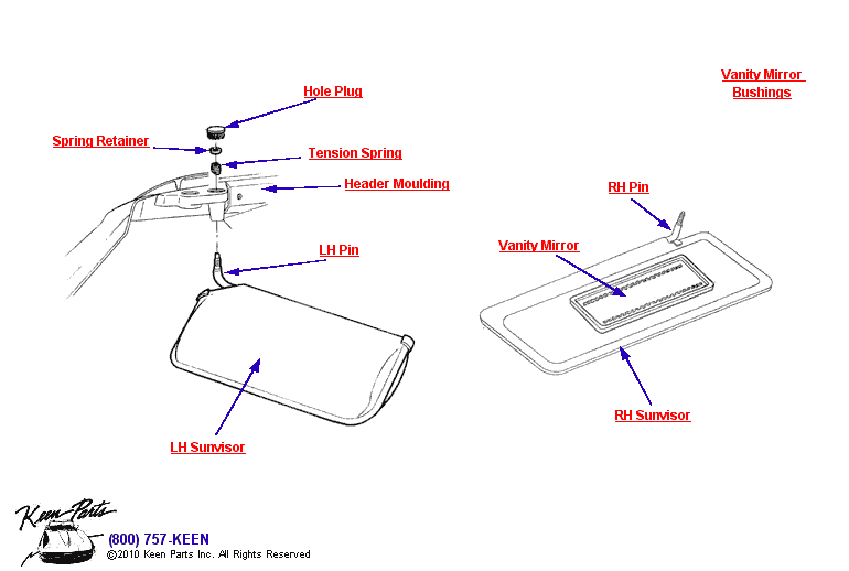 Sunvisor Diagram for a 1959 Corvette