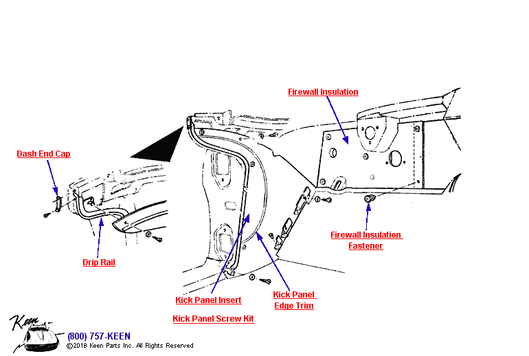 Dash Mat &amp; Cowl Trim Diagram for a 1954 Corvette
