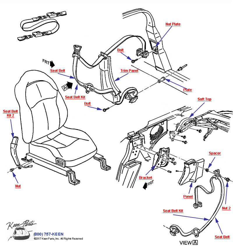 Seat Belts- Restraint System Diagram for a 1998 Corvette