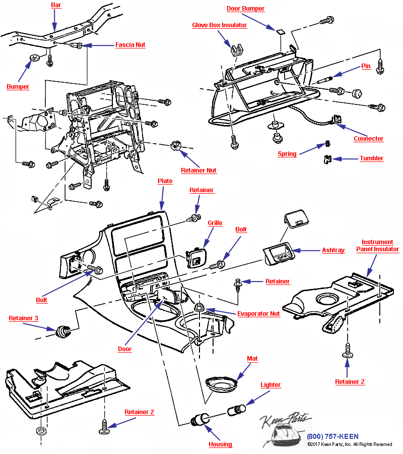 Instrument Panel Trim Plate &amp; Compartment Diagram for a 1966 Corvette