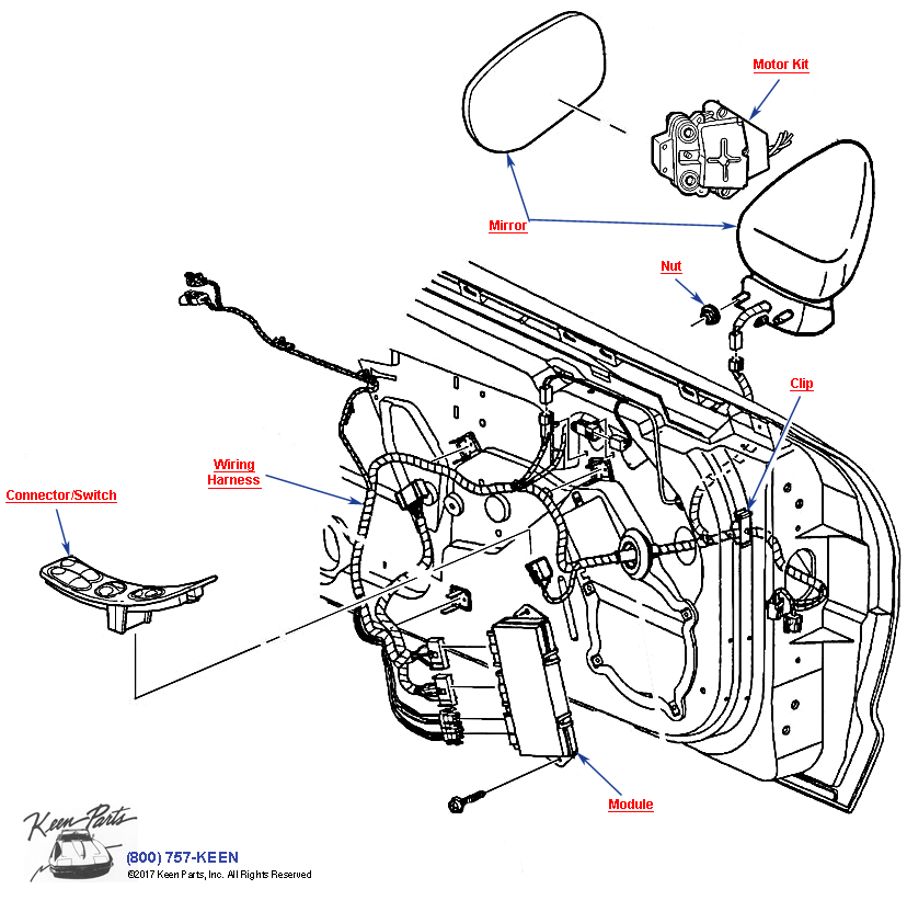 Rear View Mirror &amp; Controls Diagram for a 2001 Corvette