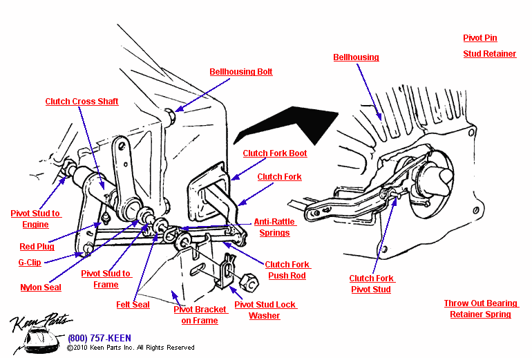 Clutch Control Shaft Diagram for a 1973 Corvette