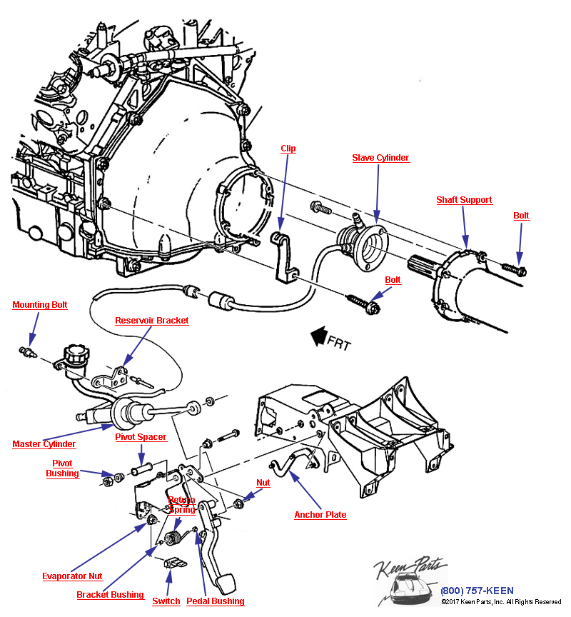 Clutch Pedal &amp; Cylinders Diagram for a 1974 Corvette
