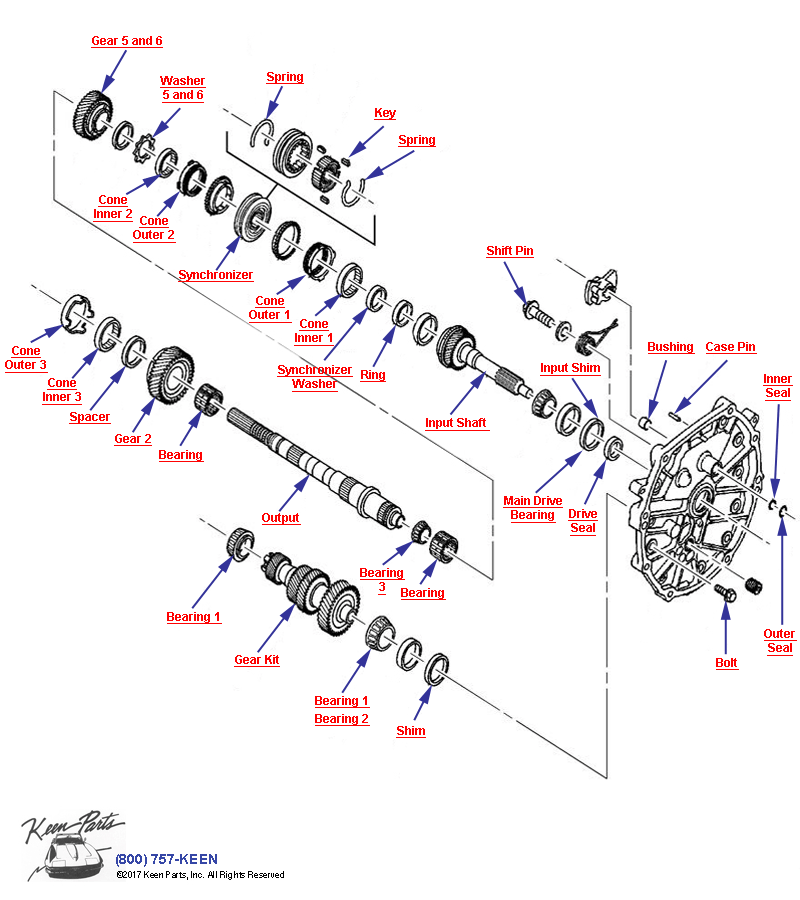 6-Speed Manual Transmission Gears &amp; Shafts Diagram for a 1988 Corvette