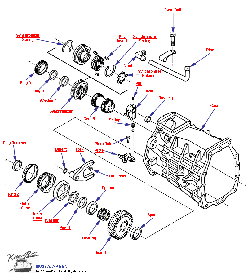 6-Speed Manual Transmisison 6th &amp; Reverse Gears Diagram for a 1990 Corvette