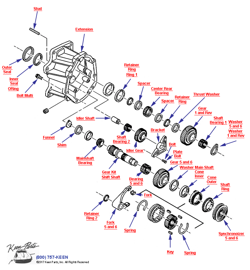 6-Speed Manual Transmisison Ext Housing &amp; Reverse Diagram for a 1986 Corvette