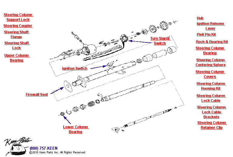 Tilt/Telescoping Column Diagram for a 1975 Corvette