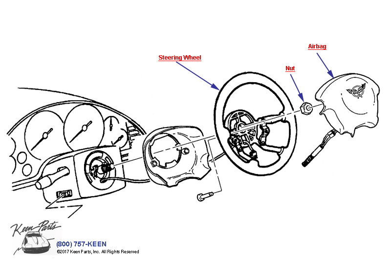 Steering Wheel &amp; Horn Parts Diagram for a 1998 Corvette