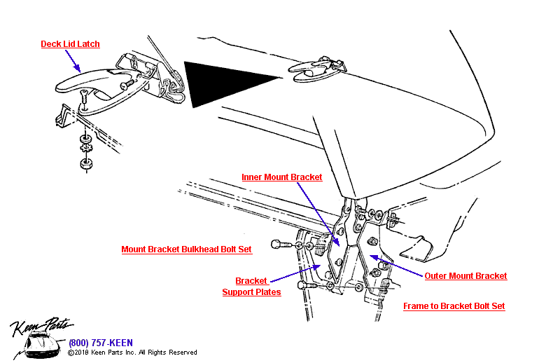 Mount Brackets &amp; Latch Diagram for a 1967 Corvette