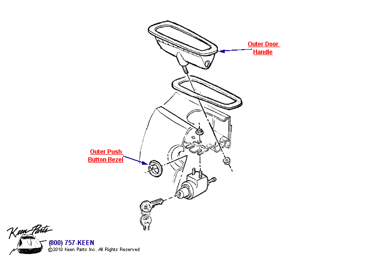 Outer Door Handle &amp; Lock Diagram for a 1958 Corvette