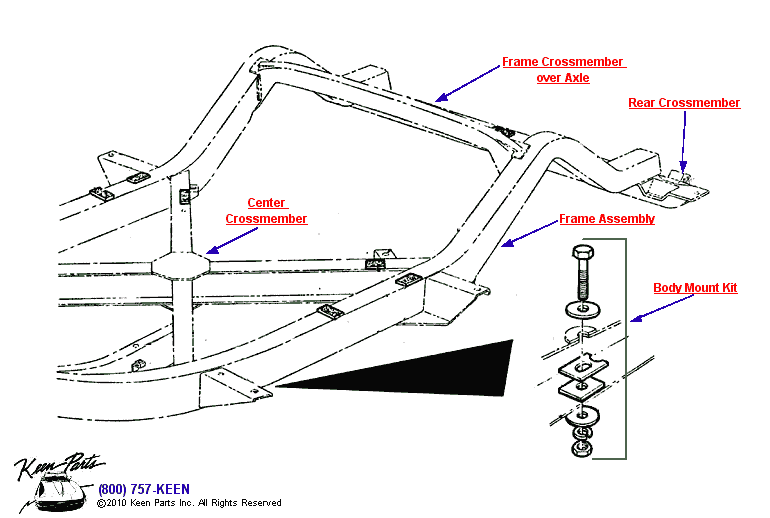 Crossmembers &amp; Frame Assembly Diagram for a 1956 Corvette