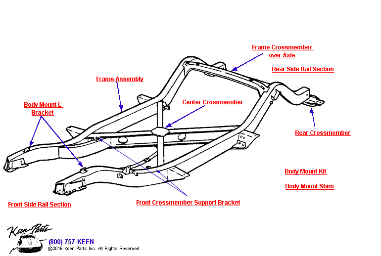 Crossmembers &amp; Frame Assembly Diagram for a 1987 Corvette