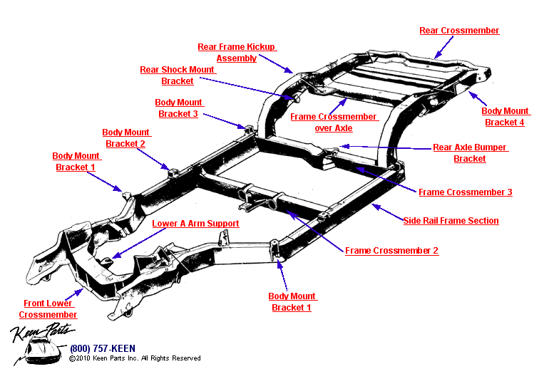 Crossmembers &amp; Frame Brackets Diagram for a 2004 Corvette