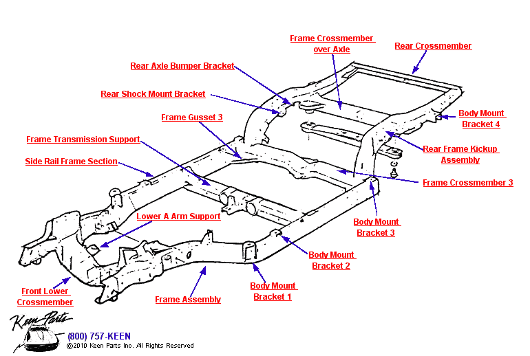 Crossmembers &amp; Body Brackets Diagram for a 1979 Corvette