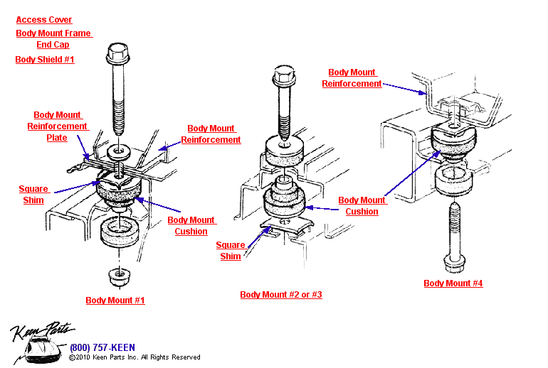 Body Mounts Diagram for a 1996 Corvette