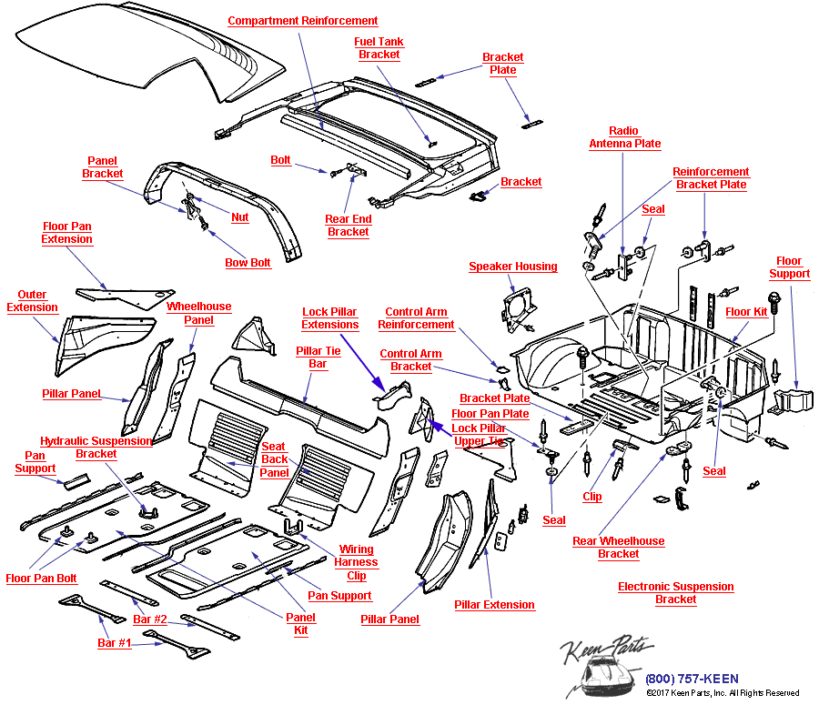 Sheet Metal/Body Mid- Hardtop Diagram for a 1969 Corvette
