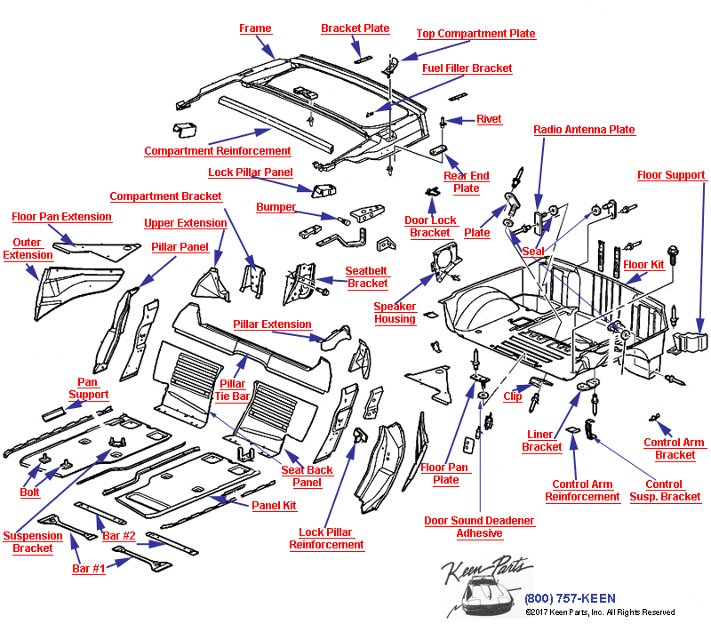 Sheet Metal/Body Mid- Convertible Diagram for a 1982 Corvette