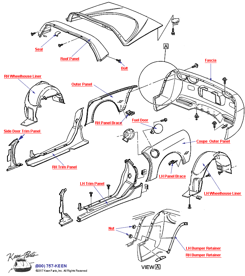 Body Rear- Coupe Diagram for a 1955 Corvette